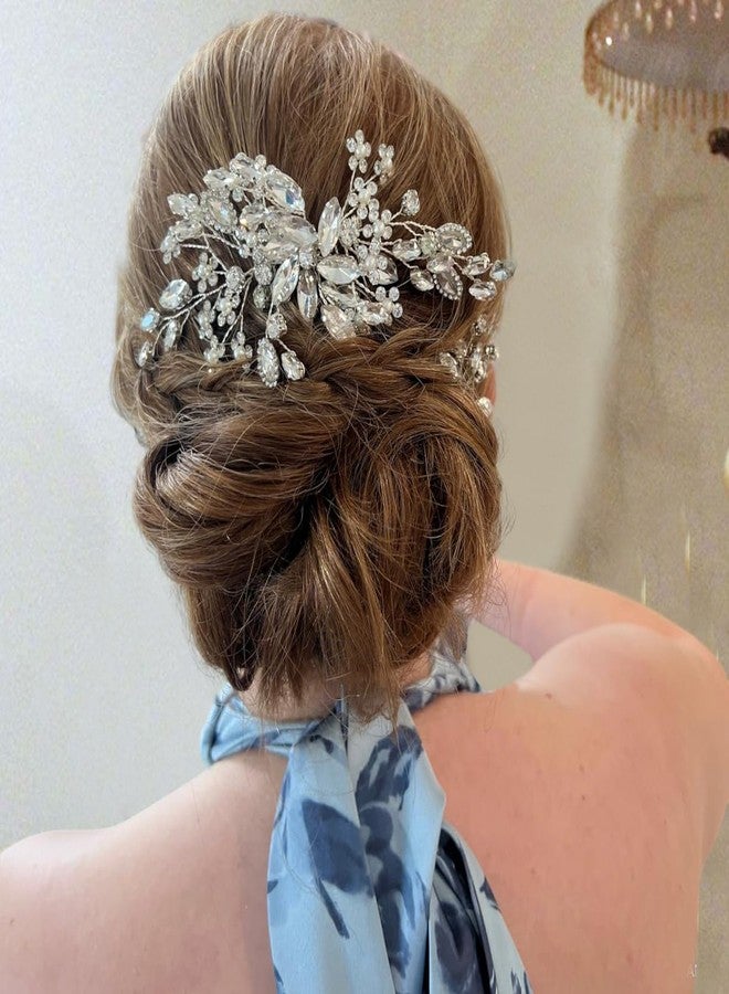 AELUUAKE 4Pcs Silver Bride Wedding Hair Comb Hair Pins Set Crystal Bridal Hair Side Combs Rhinestones Decorative Combs Hairpins Flower Bridal Headpieces Hairpiece Clips Accessories for Women Girls - Image 3